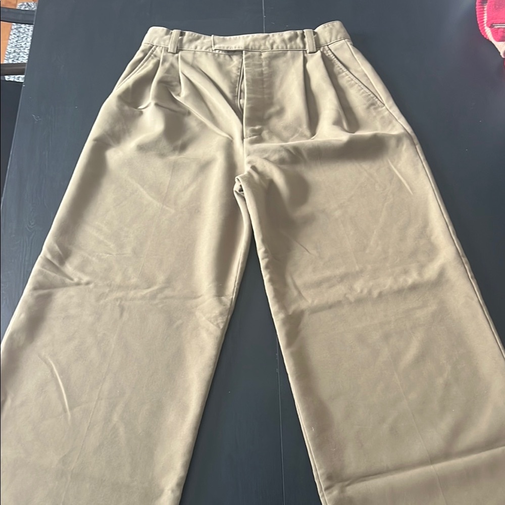 Tan High-Waisted Wide-Leg Chinos